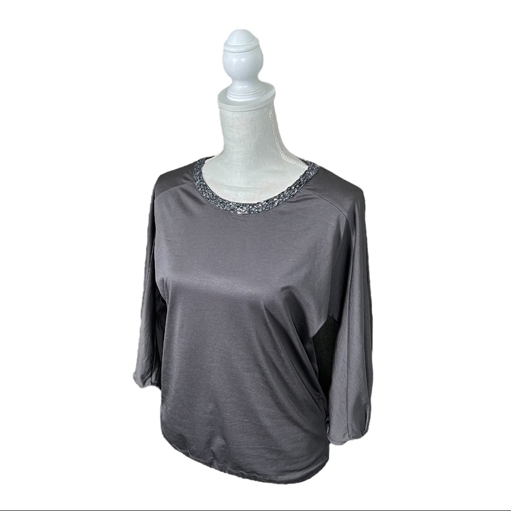 Ittierre Brown Sequin Scoop Neck 3/4 Shirt Sz S